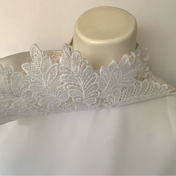 v i n t a g e :: Romantic Floral Lace High Neck Pearl Satin Blouse - Picture 6 of 14